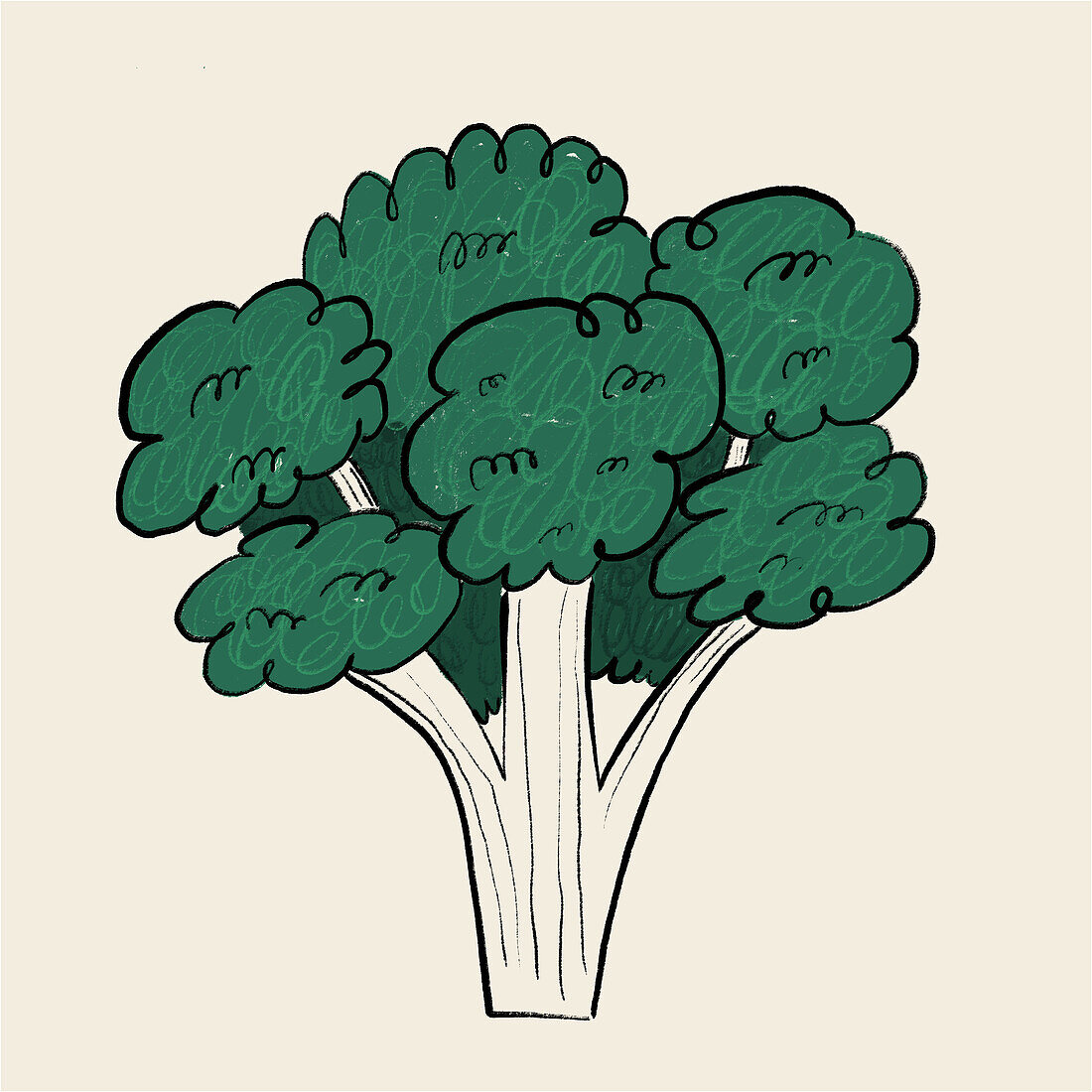 A digitally created image featuring a stylized depiction of broccoli with a textured look on a neutral background.