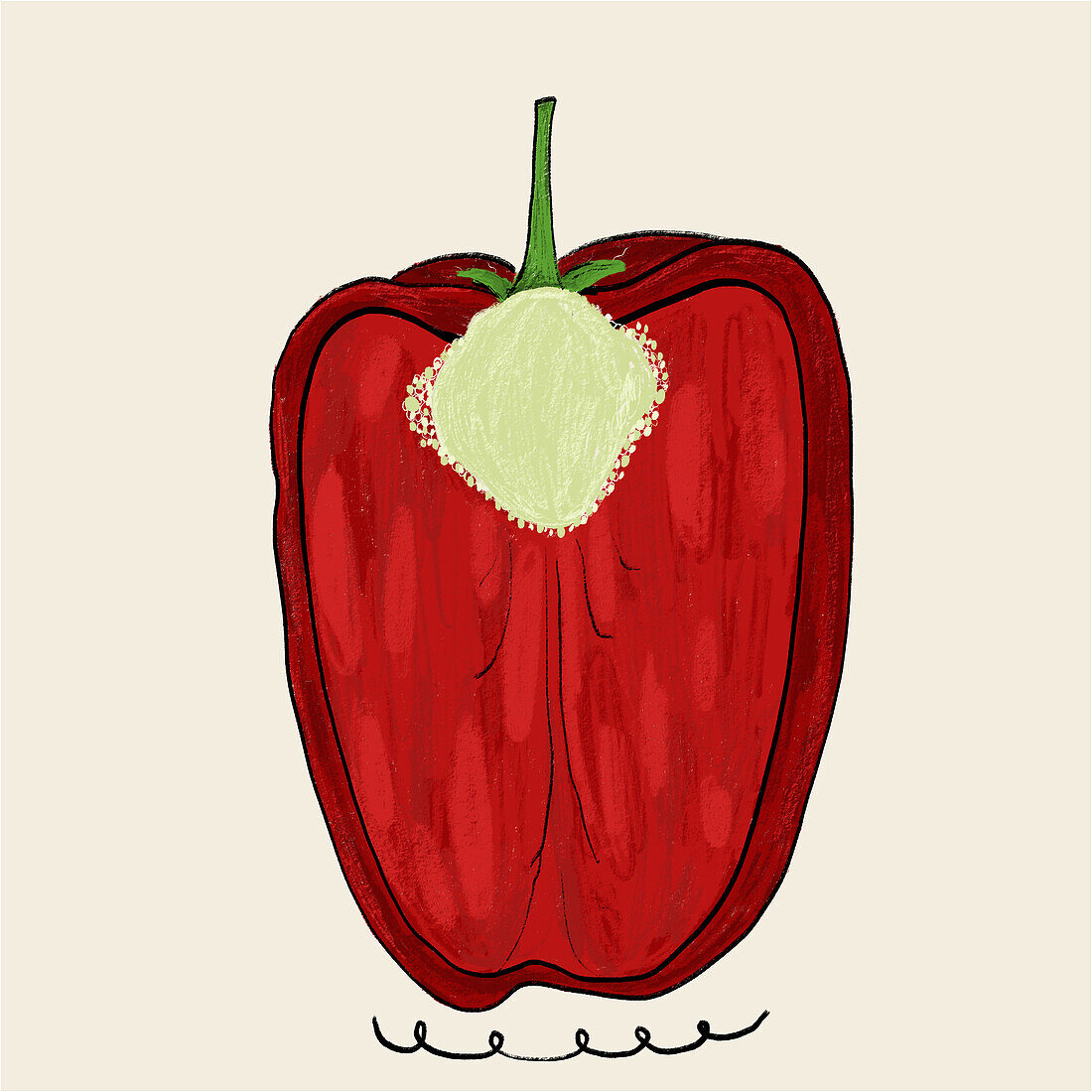 A vividly colored digital illustration of a red bell pepper with a textured appearance on a plain background.