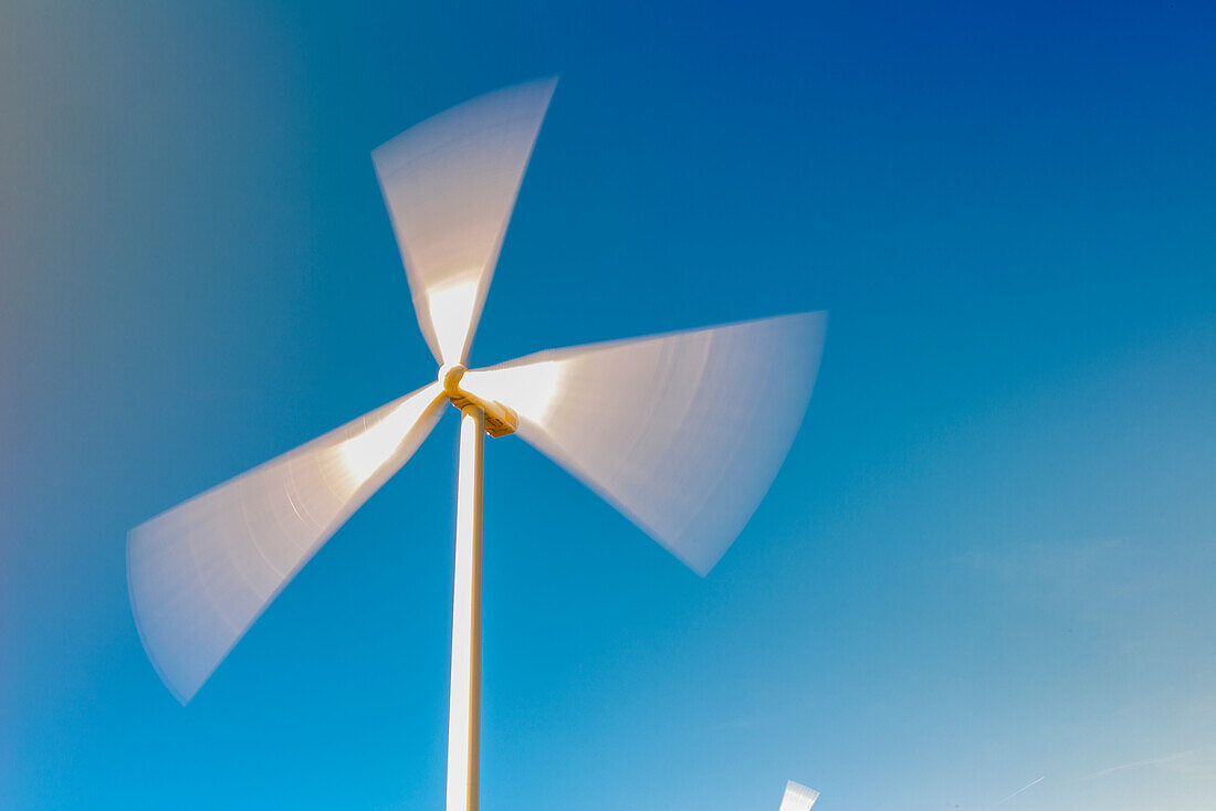 Umweltfreundliche moderne Windmühle, die viel elektrische Energie für die umliegende Industrie auf der Maasvlakte 2 im Hafen von Rotterdam produziert. Rotterdam, Niederlande.