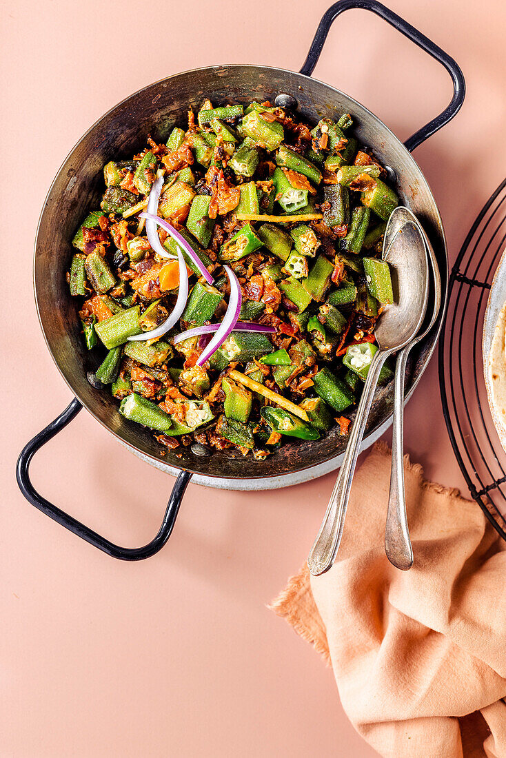 An Indian cusine dish of okra bhaji