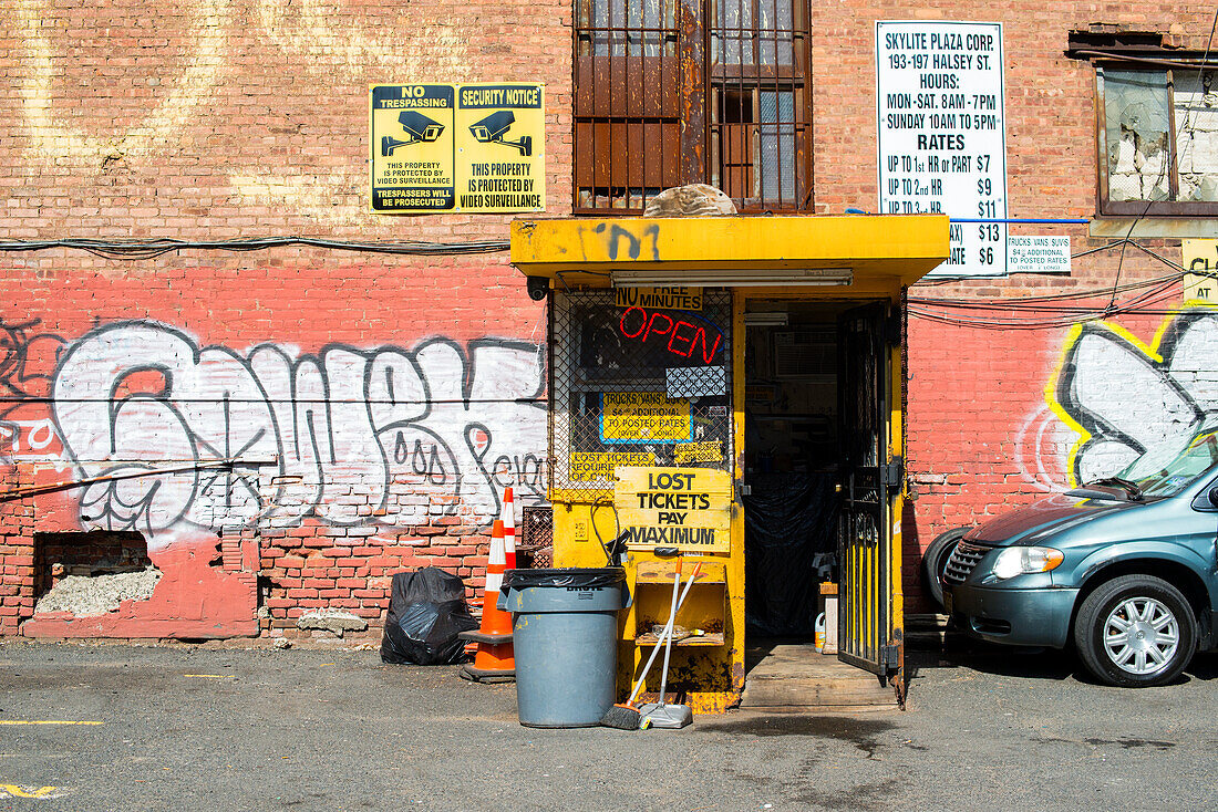 Newark, New Jersey, USA. Parking lot office downtown Newark.