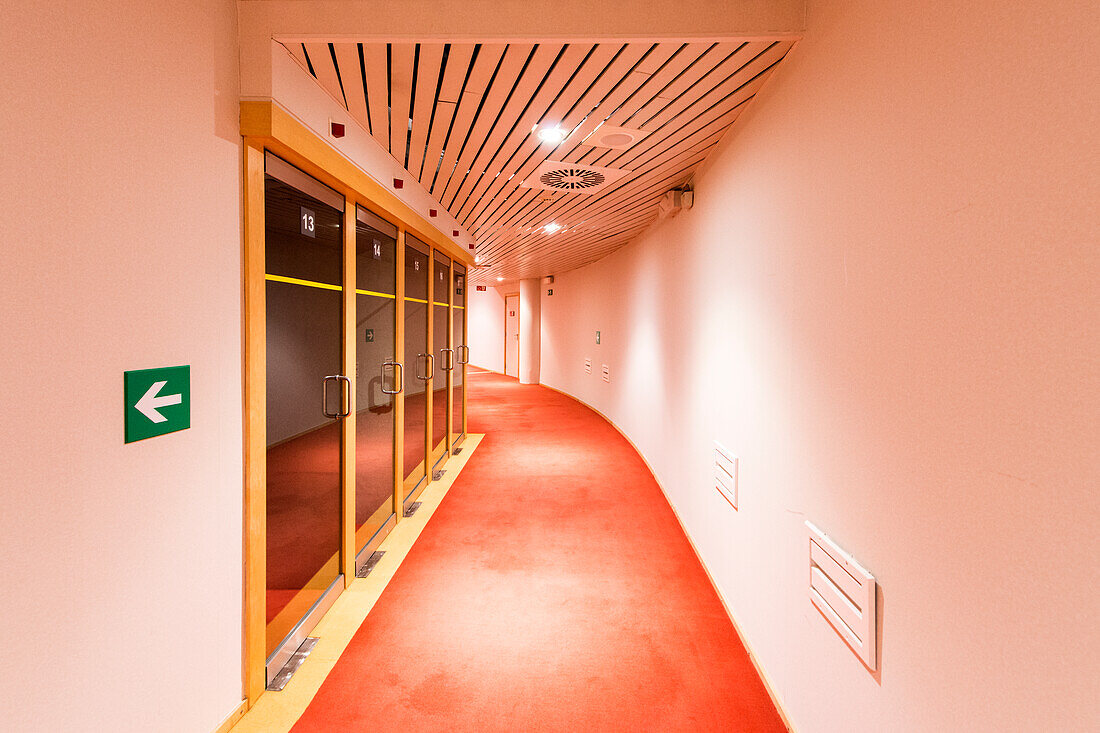 European Parliament, Brussels, Belgium. Hallway with offices inside the European Parliament.