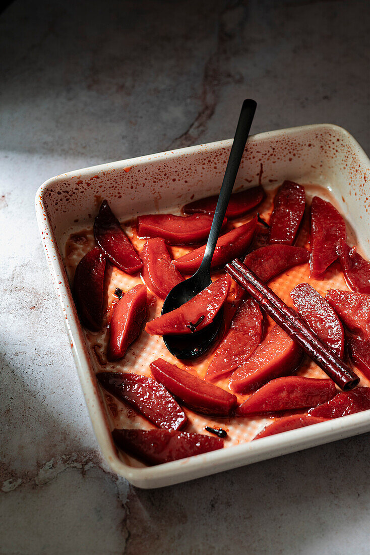 Roasted quince with cinnamon and cloves