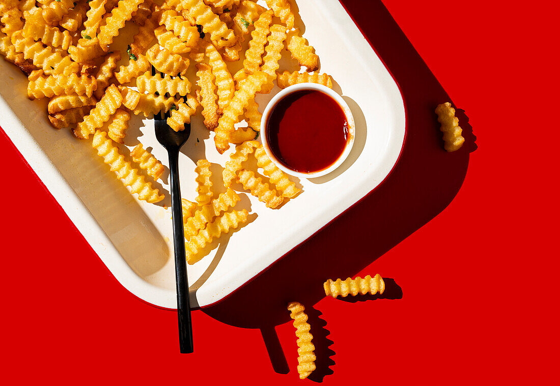 Crinkle Cut Chips on Red Backdrop