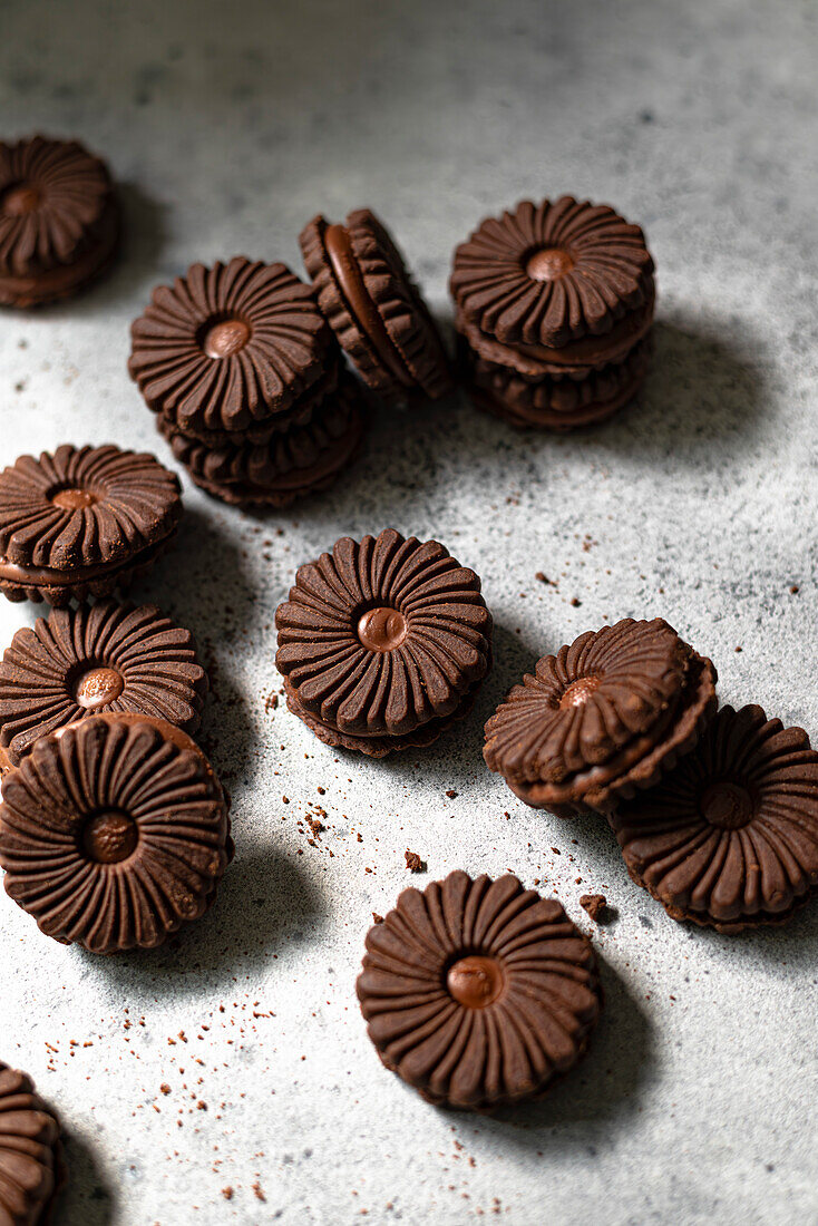 Homemade chocolate fudge sandwich cookies