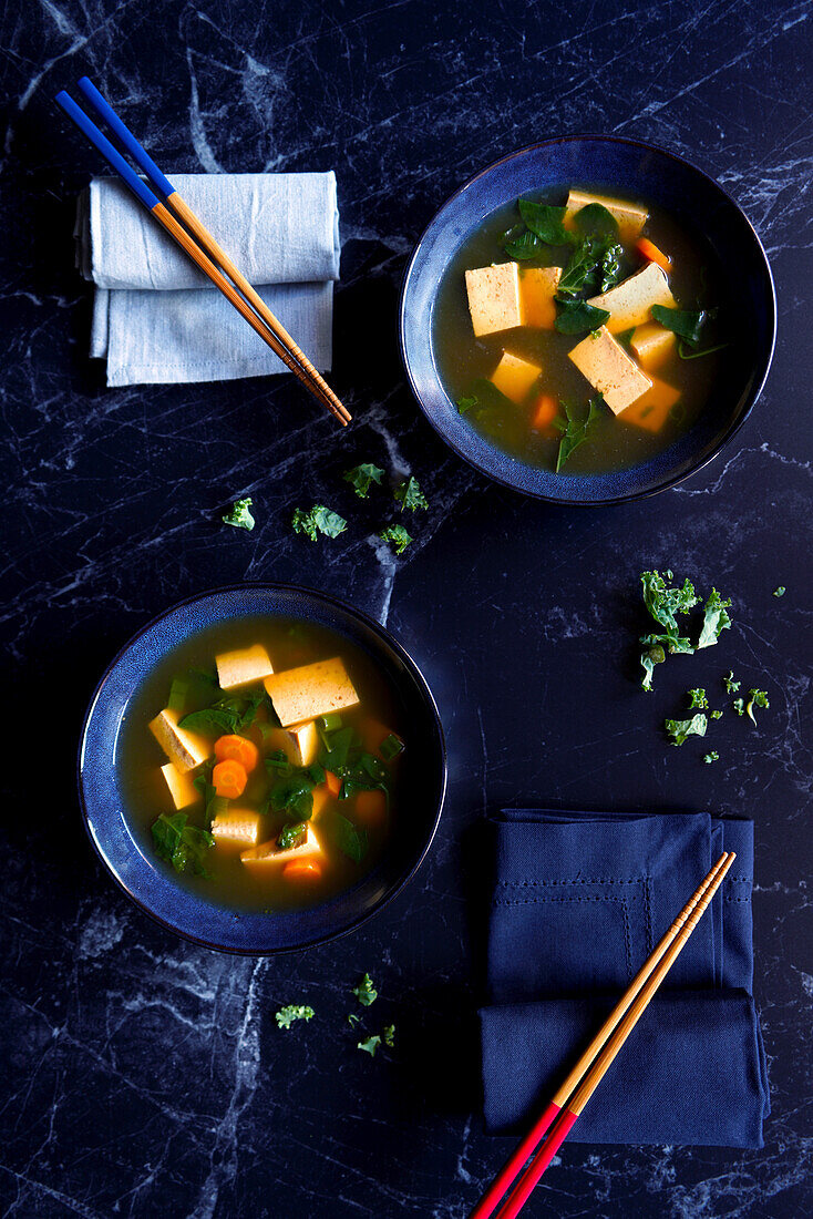 Rustic miso soup in Okinawa style.