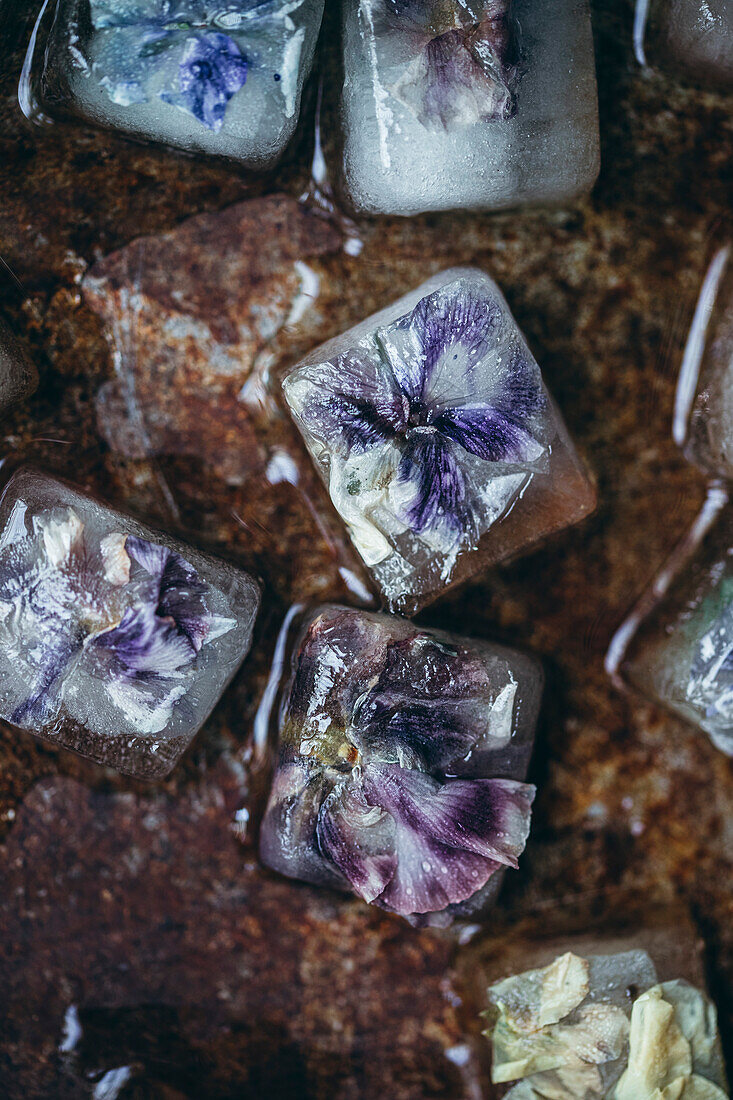 Eiswürfel mit essbaren Blumen