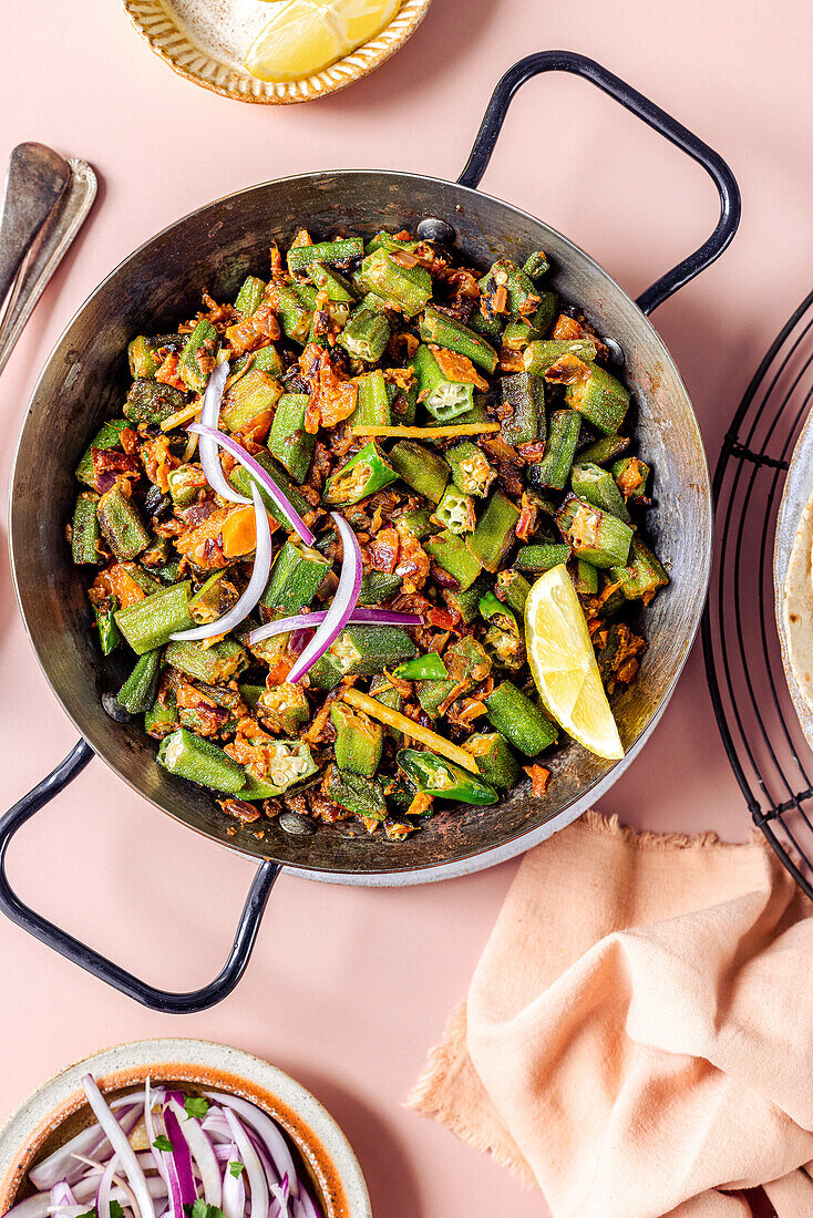 An Indian dish of okra bhaji