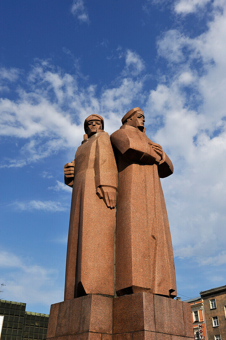 Denkmal der lettischen Rotschützen, Rathausplatz, Altstadt, Riga, Lettland, Baltikum, Europa