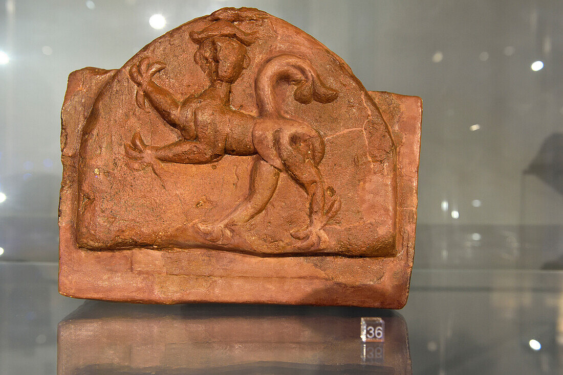 Decorative clay tile with a griffin, 14th-15th century, National Museum, Palace of the Grand Dukes of Lithuania, Vilnius, Lithuania, Europe