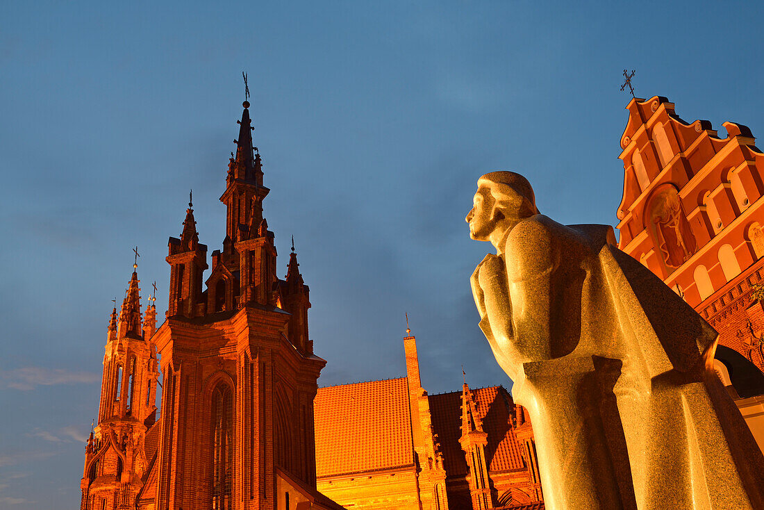 Adam Mickiewicz Monument near Saint Anne's Church and the Church of St. Francis and St. Bernard, UNESCO World Heritage Site, Vilnius, Lithuania, Europe