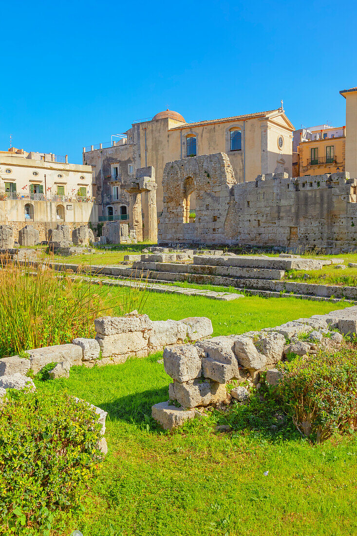 Überreste des Apollo-Tempels, Ortygia, UNESCO-Weltkulturerbe, Syrakus, Sizilien, Italien, Mittelmeer, Europa