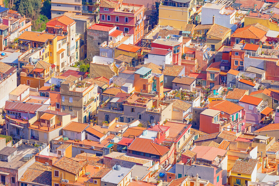 Dächer der Stadt Taormina, Blick von oben, Taormina, Sizilien, Italien, Mittelmeer, Europa