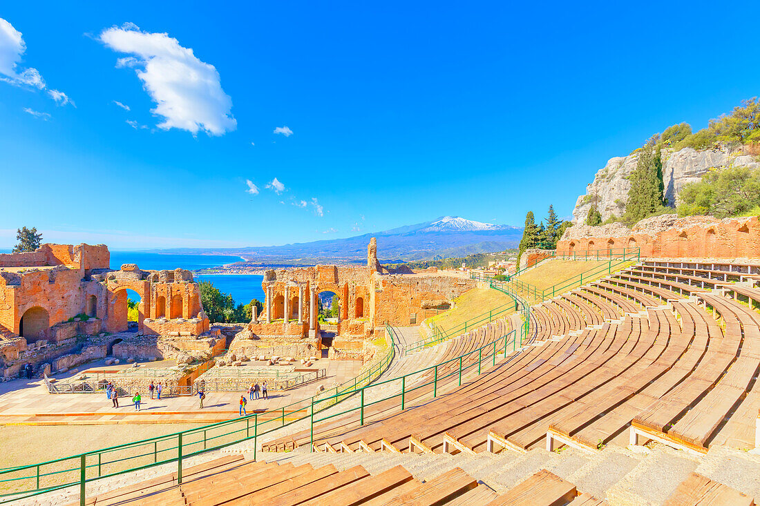 Das griechische Theater, Taormina, Sizilien, Italien, Mittelmeer, Europa