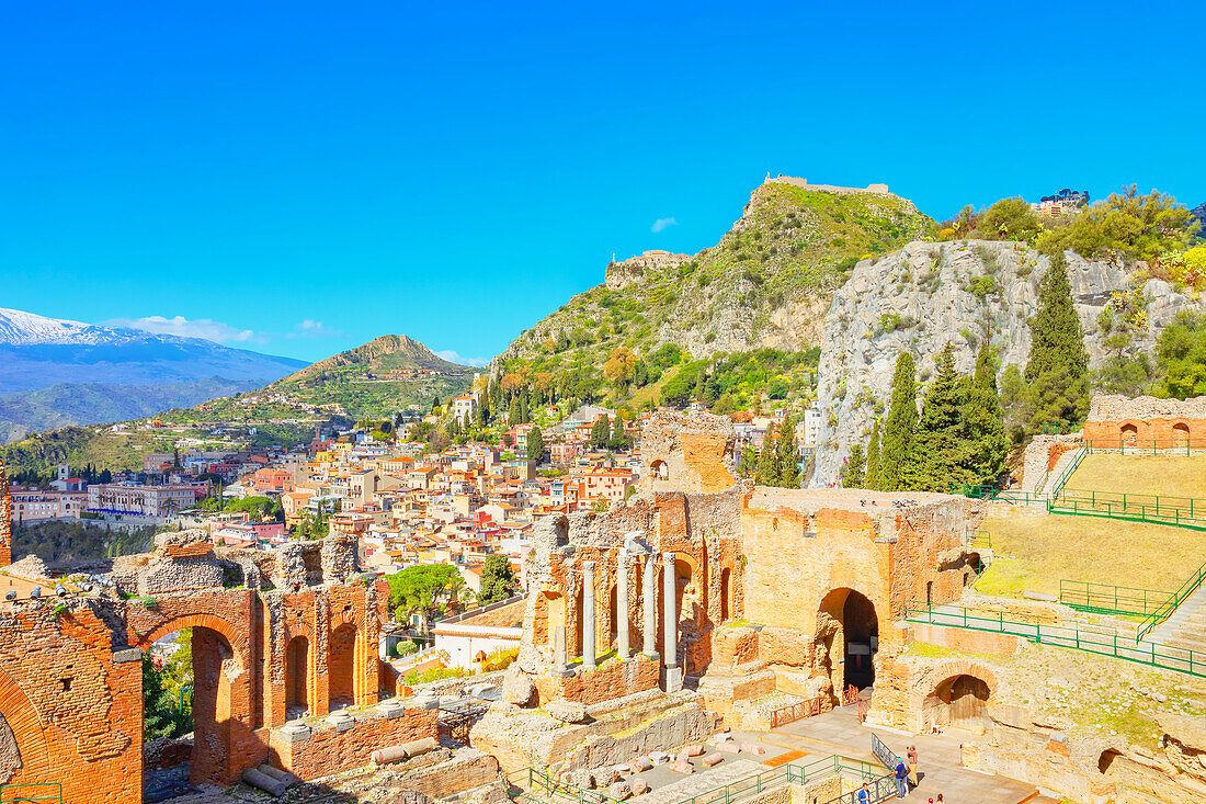 Das Griechische Theater, Taormina, Sizilien, Italien, Mittelmeer, Europa