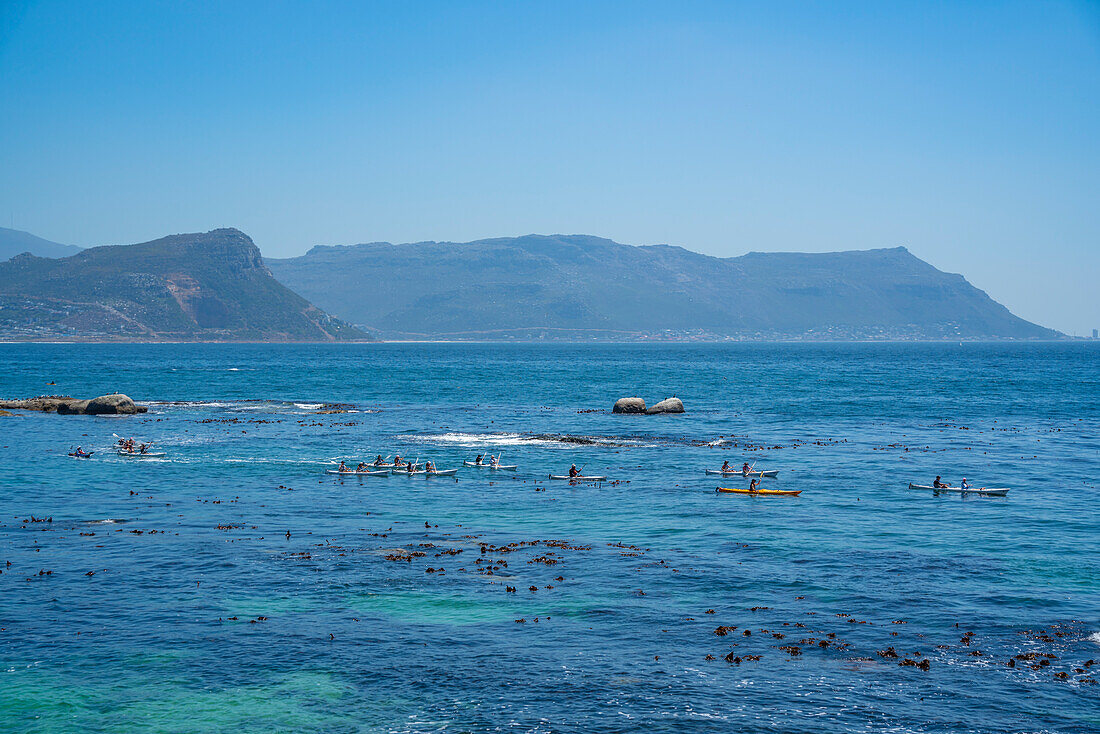 Blick auf Kanufahren von erhöhter Position, Seaforth, Tafelberg-Nationalpark, Kapstadt, Westkap, Südafrika, Afrika