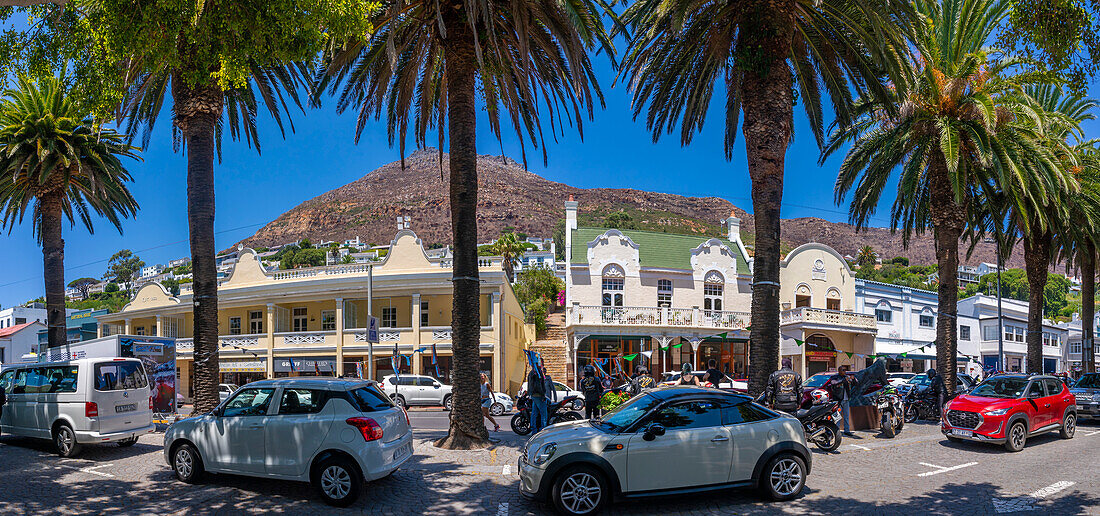 Colourful architecture on St. George's Street, Simon's Town, Cape Town, Western Cape, South Africa, Africa