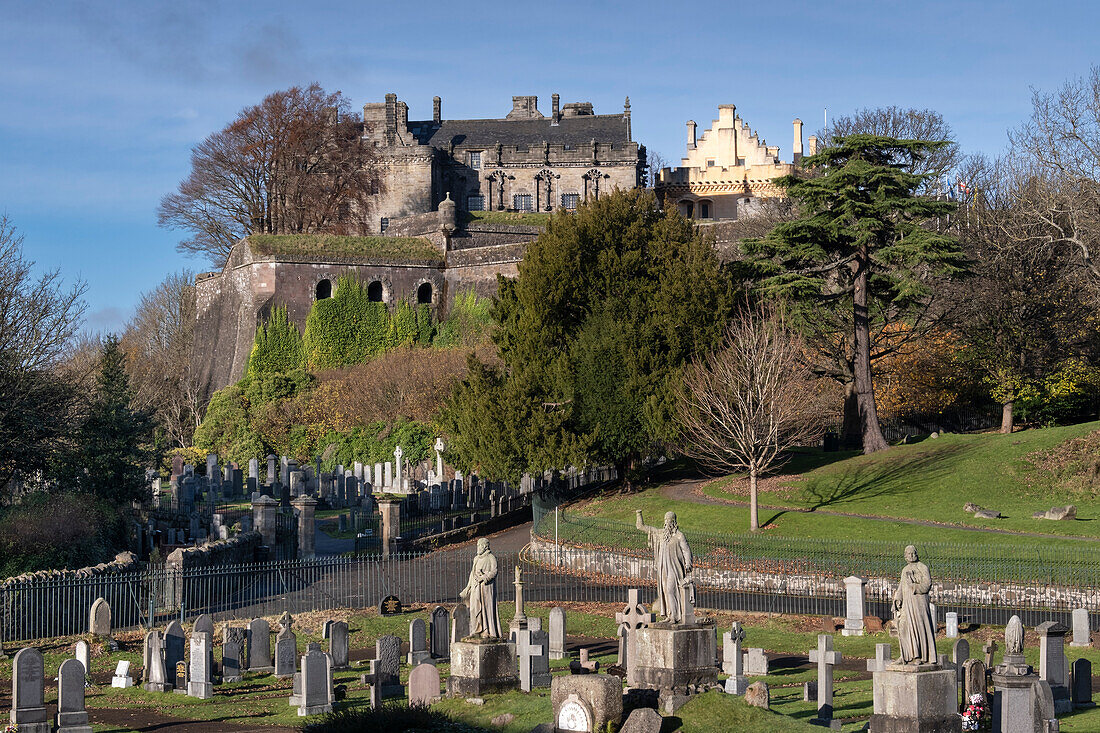 Stirling Castle viewed from Stirling Old Town Cemetery, Stirling, Stirlingshire, Scotland, United Kingdom, Europe