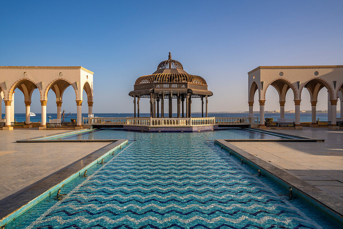 View of Arrival Piazza in Sahl Hasheesh Old Town, Sahl Hasheesh, Hurghada, Red Sea Governorate, Egypt, North Africa, Africa