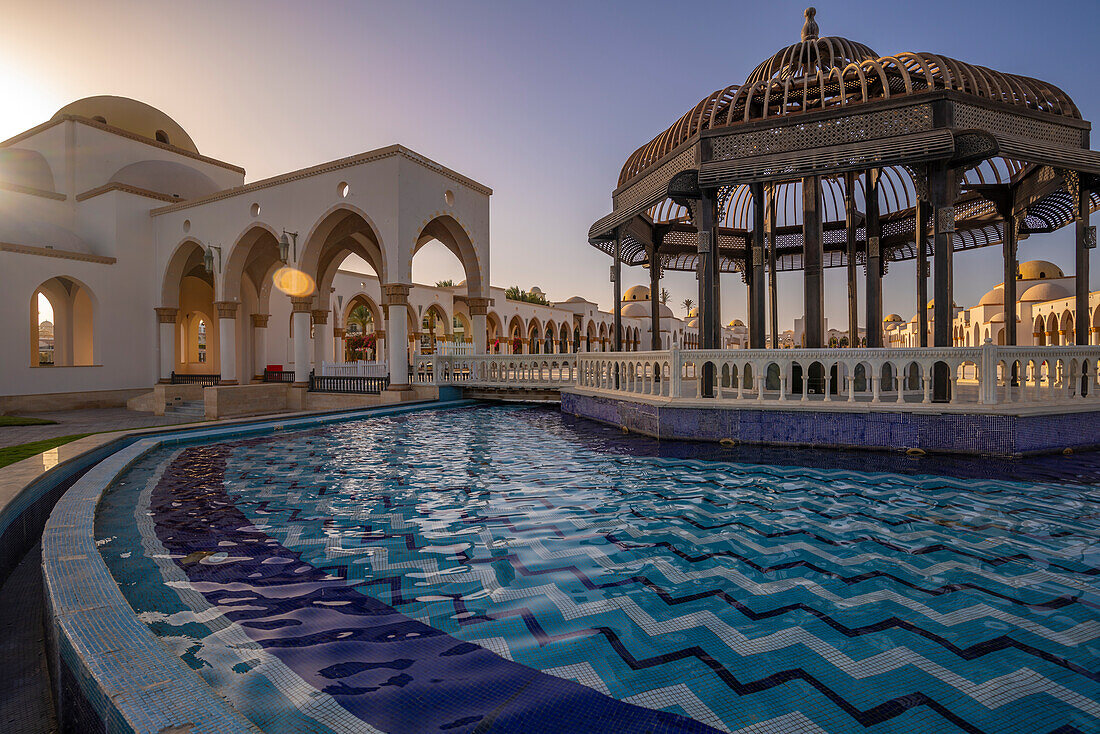 View of Arrival Piazza in Sahl Hasheesh Old Town, Sahl Hasheesh, Hurghada, Red Sea Governorate, Egypt, North Africa, Africa