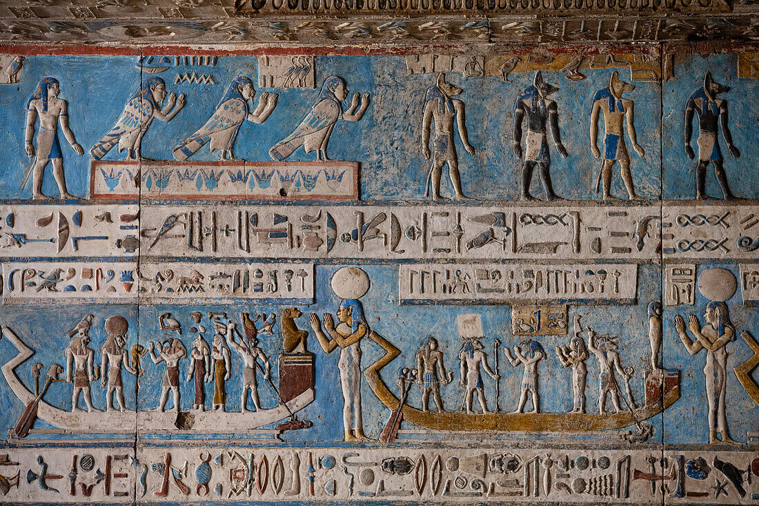 Ceiling Reliefs, Vestibule, Temple of Hathor, Dendera, Qena, Egypt, North Africa, Africa