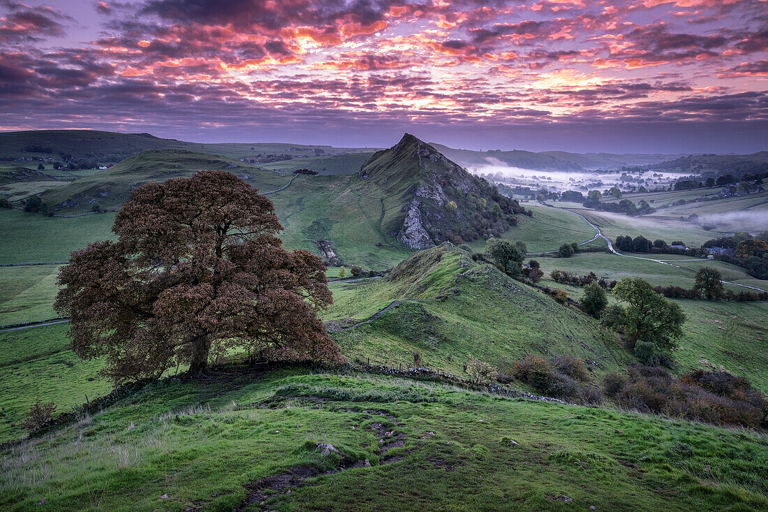 Parkhouse Hill in der Morgendämmerung von Chrome Hill aus, in der Nähe von Longnor, Peak District National Park, Derbyshire, England, Vereinigtes Königreich, Europa