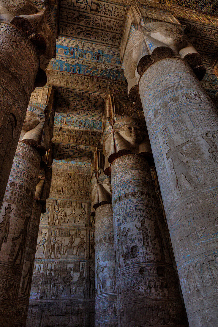 The Great Columns, Vestibule, Temple of Hathor, Dendera, Qena, Egypt, North Africa, Africa