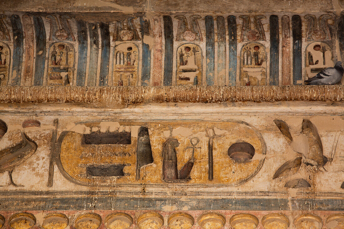 Decorative Reliefs, South Portico, First Courtyard, Medinet Habu, Mortuary Temple of Ramesses III, 1187-56 BCE, Ancient Thebes, UNESCO World Heritage Site, Luxor, Egypt, North Africa, Africa