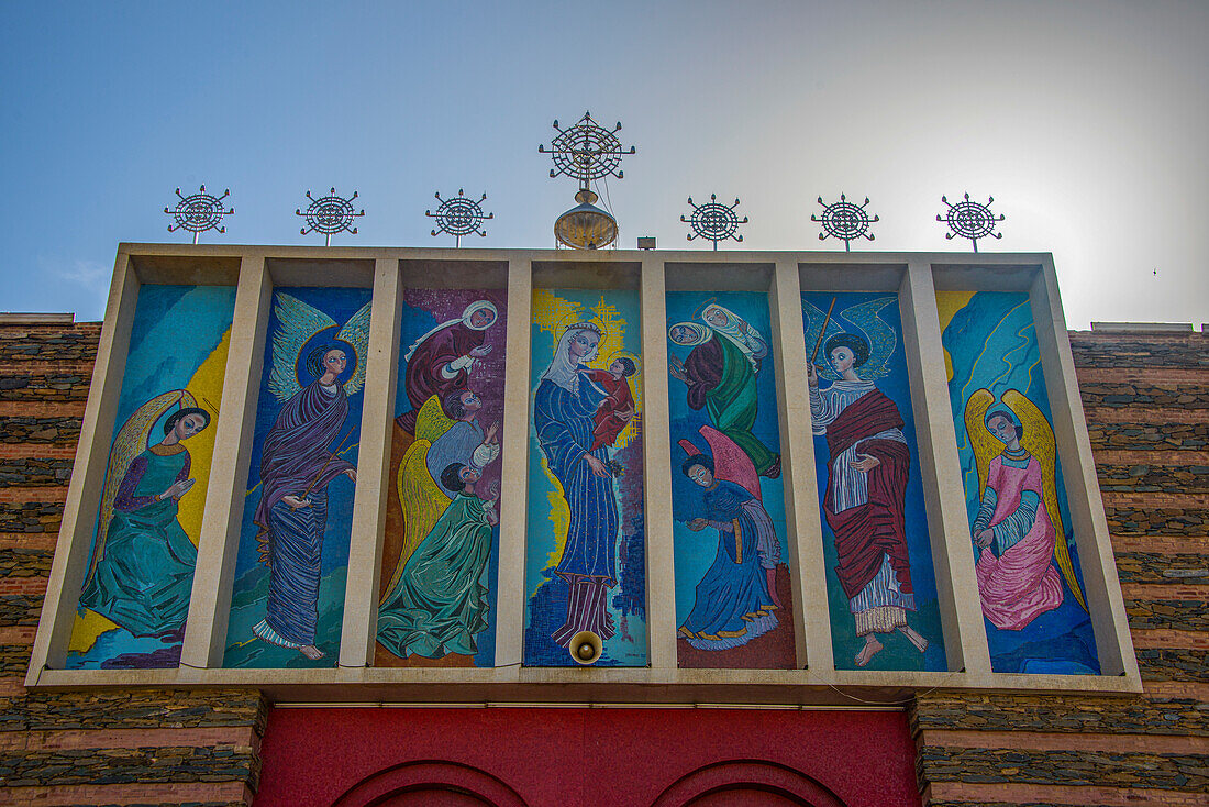 Wandmalerei in der koptischen Kathedrale St. Mariam, Asmara, Eritrea, Afrika