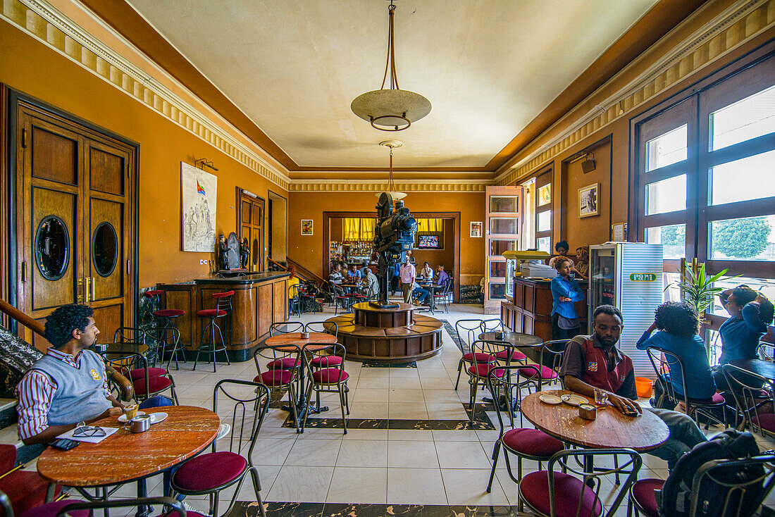 Art deco cafe interior, Asmara, Eritrea, Africa