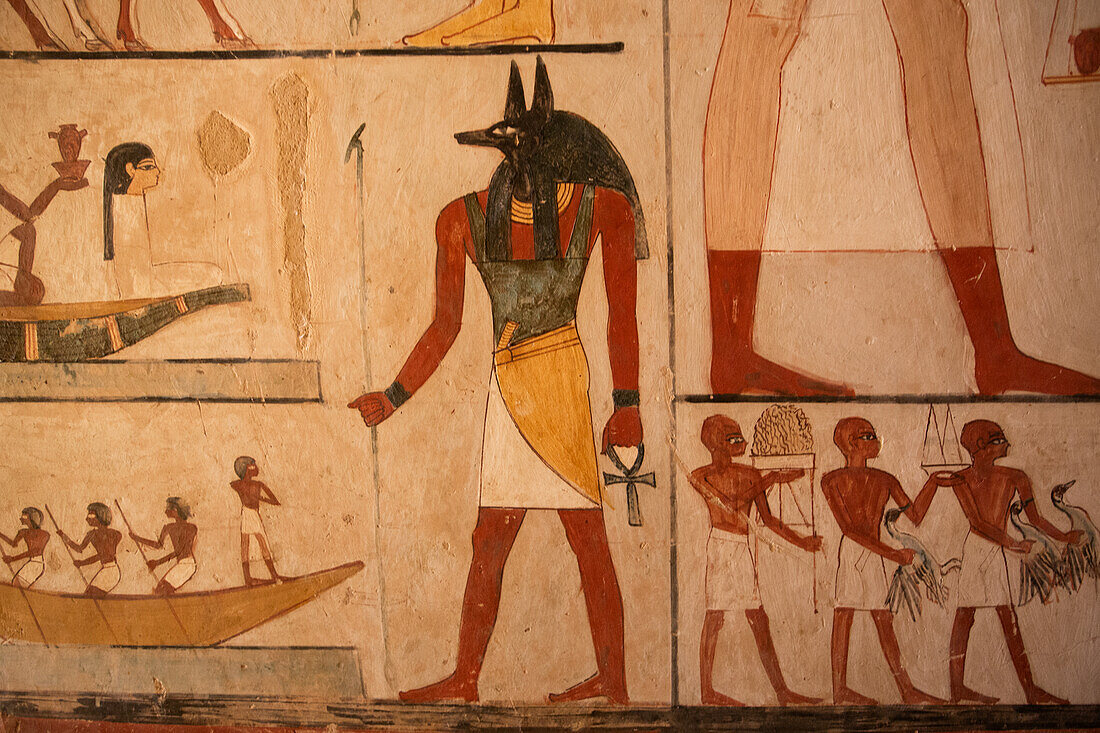 Image of God Anubis, Wall Paintings, Tomb of Menna, TT69, Tombs of the Nobles, Ancient Thebes, UNESCO World Heritage Site, Luxor, Egypt, North Africa, Africa