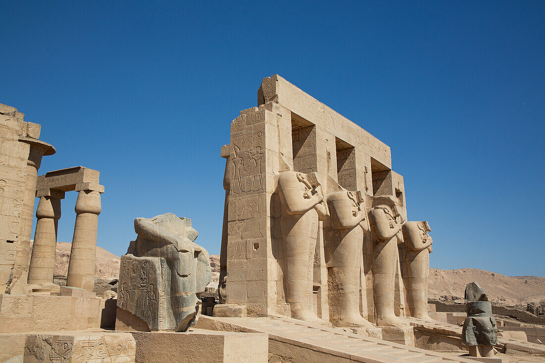 Lower Section, Colossus of Ramesses II, Ramesseum, Memorial Temple of Pharaoh Ramesses II,13th century BC, Ancient Thebes, UNESCO World Heritage Site, Luxor, Egypt, North Africa, Africa