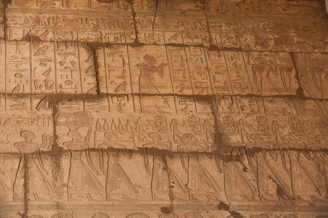 Relief, Partial King's List, Second Courtyard, Ramesseum, Memorial Temple of Pharaoh Ramesses II, 13th century BC, Ancient Thebes, UNESCO World Heritage Site, Luxor, Egypt, North Africa, Africa