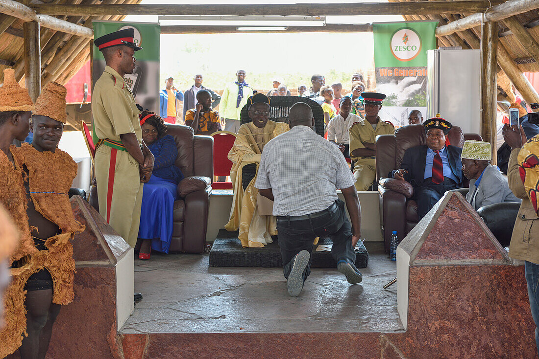 Tributes given to Paramount Chief Chitimukulu at the Ukusefya Pa Ng'wena Ceremony, Kasama, Zambia, Africa