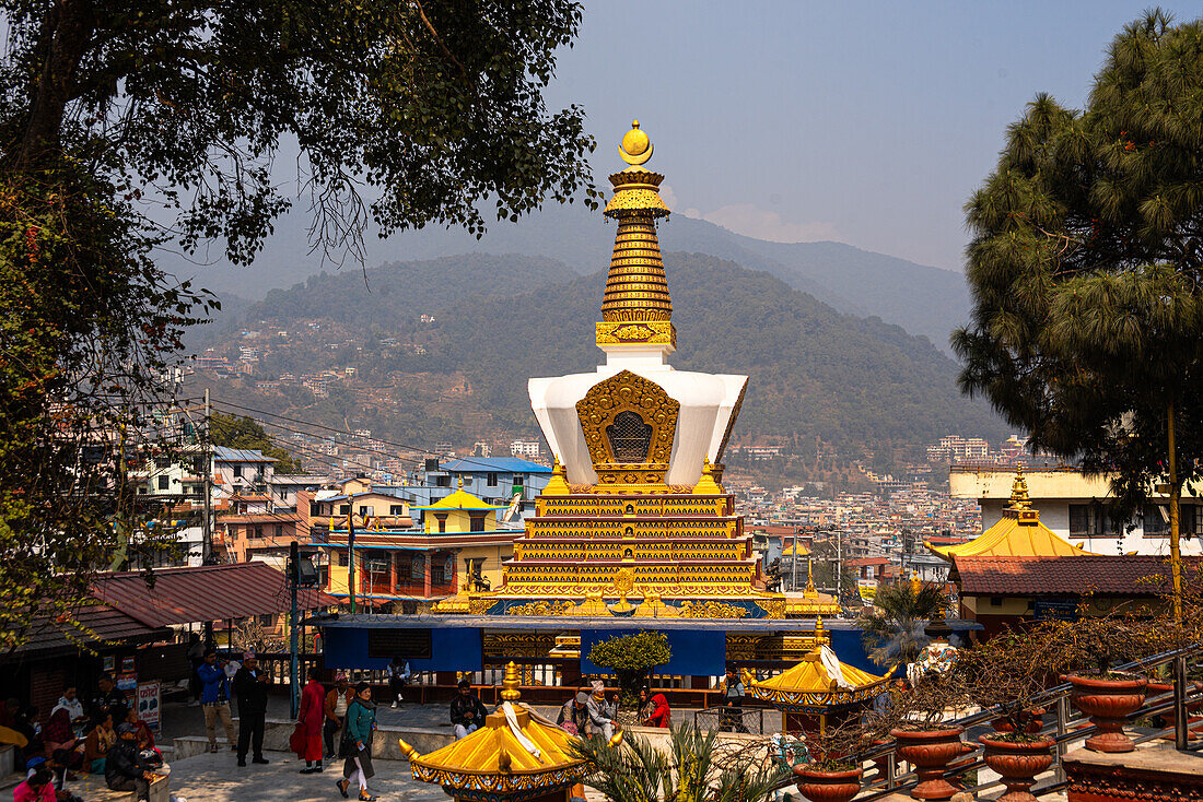 Erleuchtungs-Stupa, Swayambhu-Buddha-Park, Ringstraße, Kathmandu, Nepal, Asien