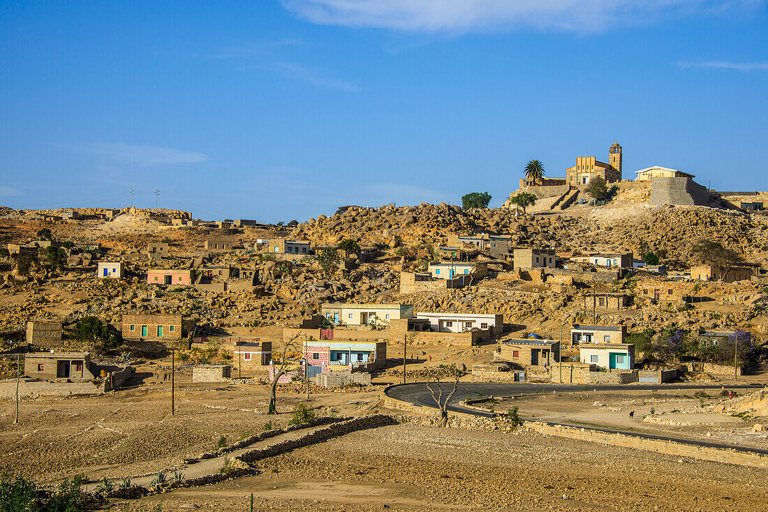 Little church on hill along the road from Asmara to Qohaito, Eritrea, Africa