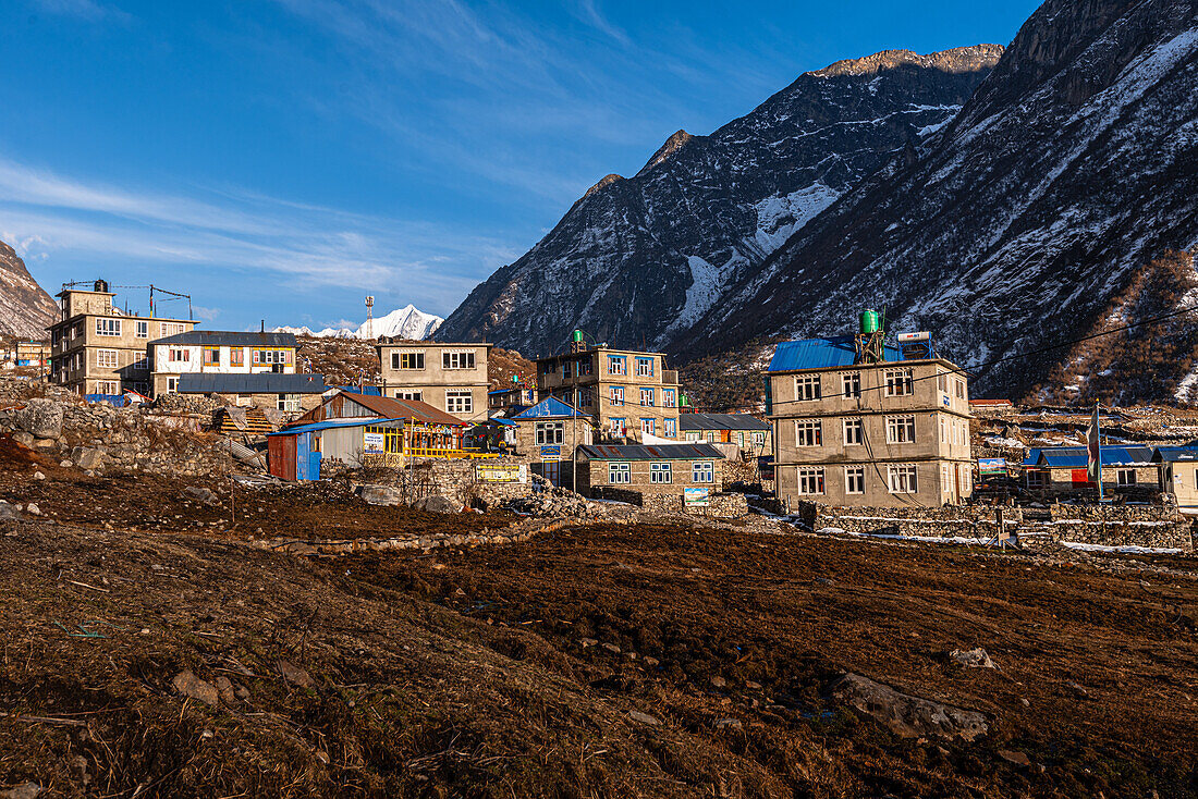 Houses and Lodges of Lang Tang village, Himalayas, Nepal, Asia