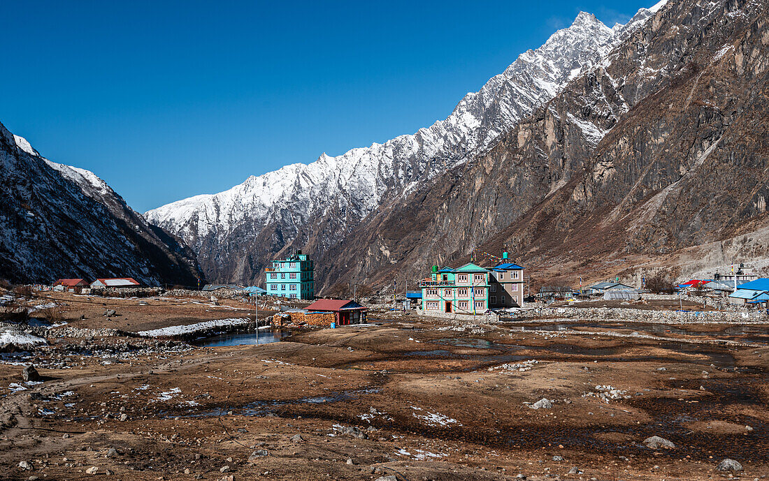 Häuser und Lodges des Dorfes Lang Tang, Himalaya, Nepal, Asien