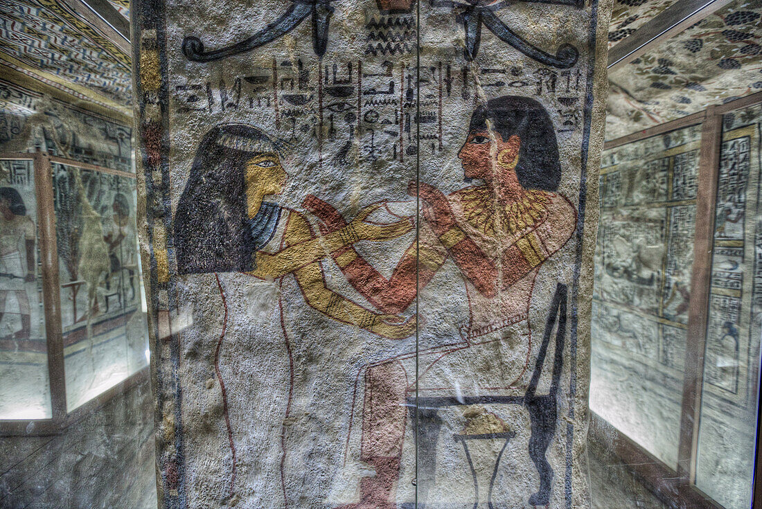 Image of Sennefer on right, Tomb of Sennefer, TT96, Tombs of the Nobles, Ancient Thebes, UNESCO World Heritage Site, Luxor, Egypt, North Africa, Africa