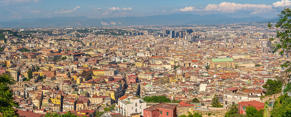 Elevated view of Naples skyline from Castel Sant'Elmo, Naples, Campania, Italy, Europe