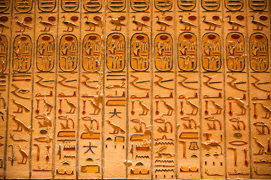 Reliefs, Grabmal von Ramses V und VI, KV9, Tal der Könige, Antikes Theben, UNESCO-Welterbe, Luxor, Ägypten, Nordafrika, Afrika