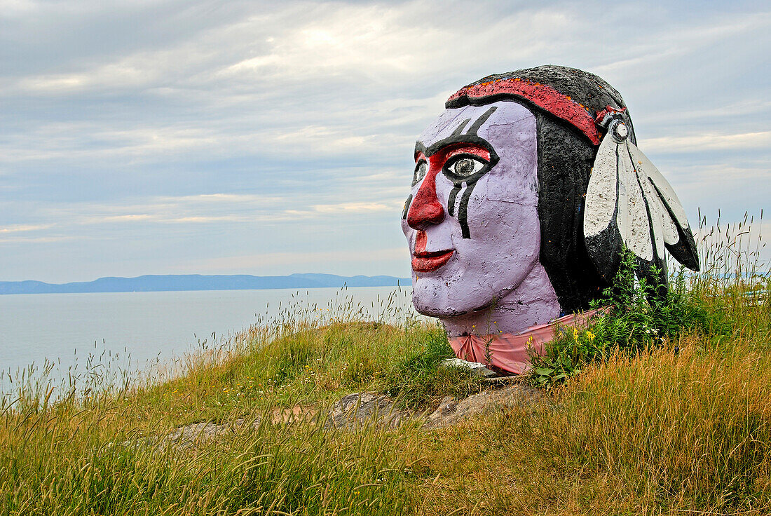 Sculpture on the Saint-Lawrence River bank, Riviere-du-Loup, Bas-Saint-Laurent region, Quebec province, Canada, North America