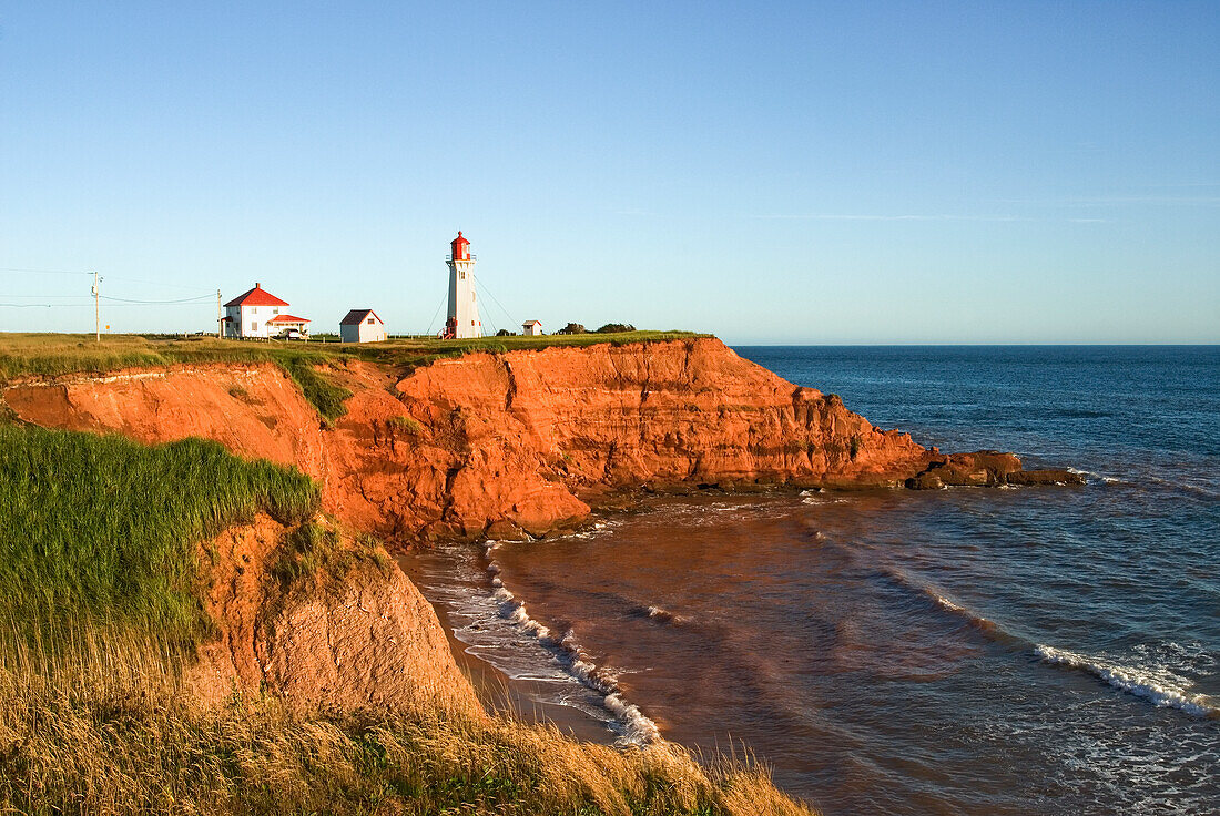 Lighthouse of l'Anse-a-la-Cabane, Havre-Aubert island, Magdalen Islands, Gulf of Saint Lawrence, Quebec province, Canada, North America