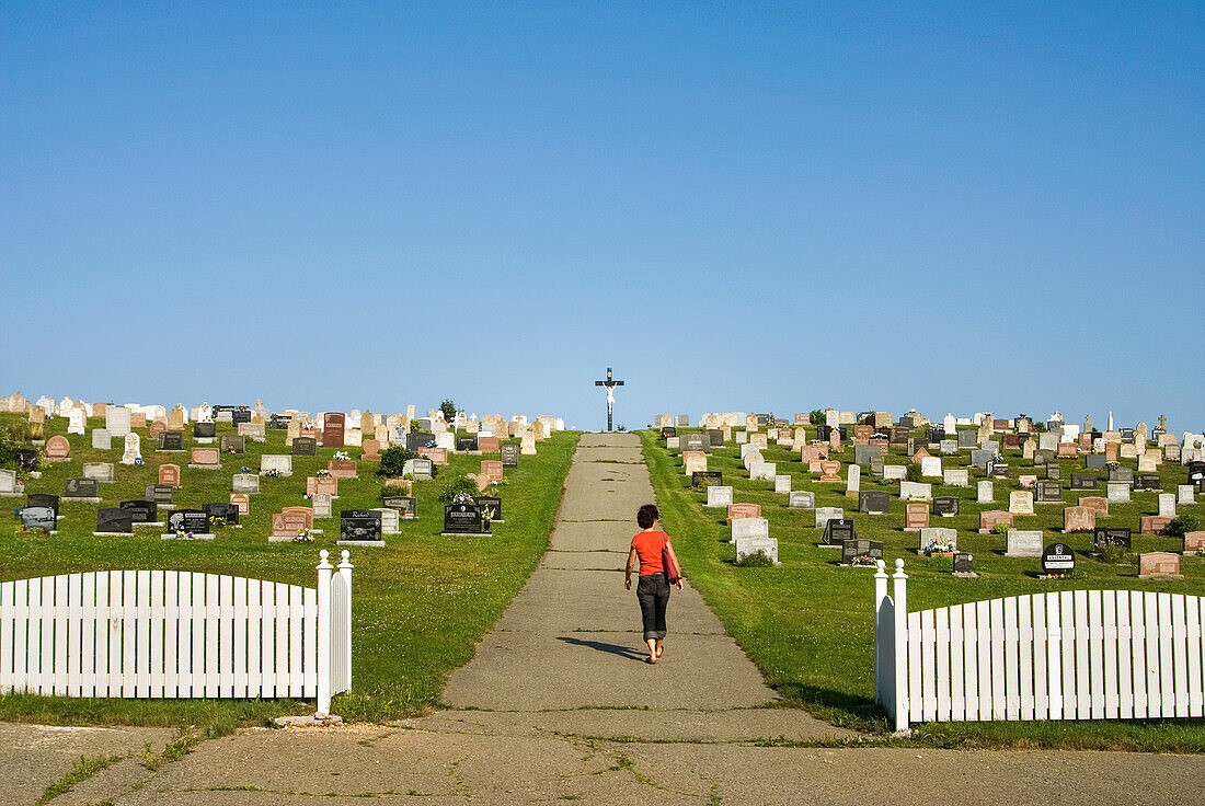 Cemetery at Pointe-Basse, Havre aux Maisons island, Magdalen Islands, Gulf of Saint Lawrence, Quebec province, Canada, North America