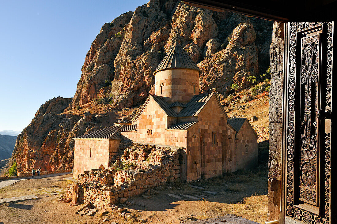 Surb Karapet (St. John the Baptist) Church seen from the upper level of Holy Mother of God Church (Surb Astvatsatsin), Noravank Monastery, near Yeghegnadzor, Armenia, Eurasia