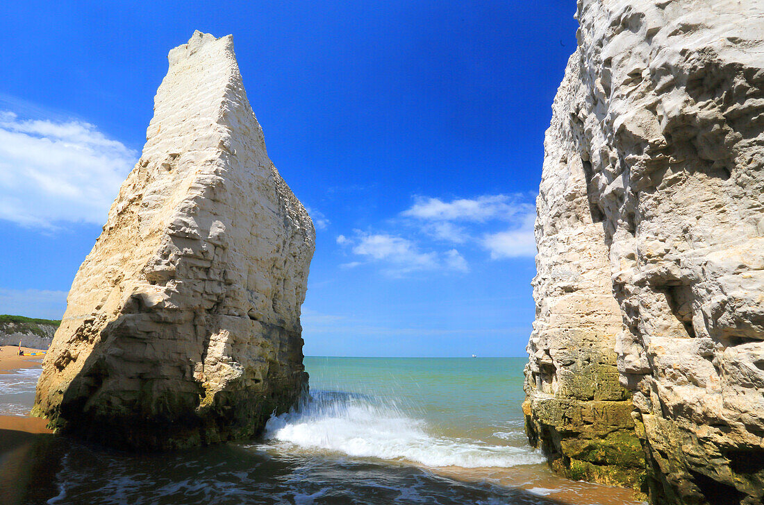 Chalk stacks and cliffs, Botany Bay, near Margate, Kent, England, United Kingdom, Europe