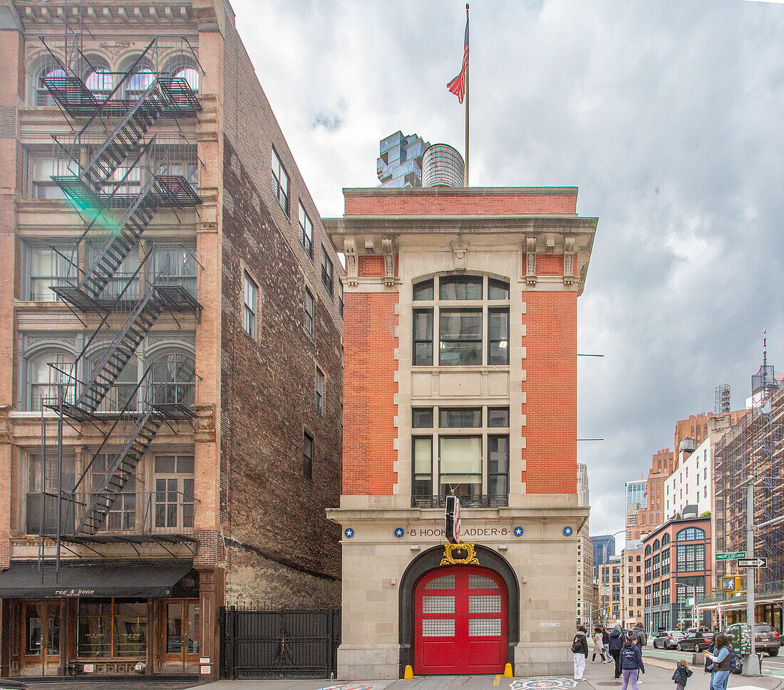 Firehouse, Hook and Ladder Company 8 Building, featured in the 1984 film Ghostbusters, in Tribeca, Manhattan, New York, United States of America, North America