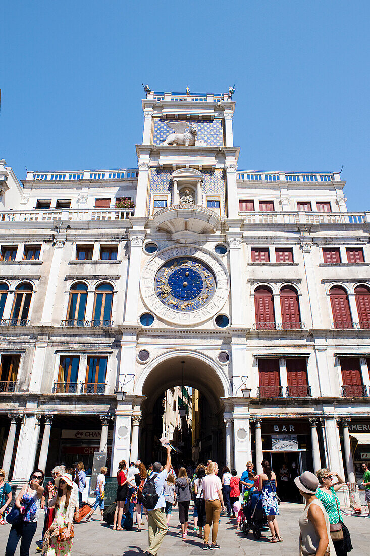 The Clock Tower (Torre dell'Orologio) on the north side of the Piazza San Marco (St. Mark's Square), Venice, UNESCO World Heritage Site, Veneto, Italy, Europe