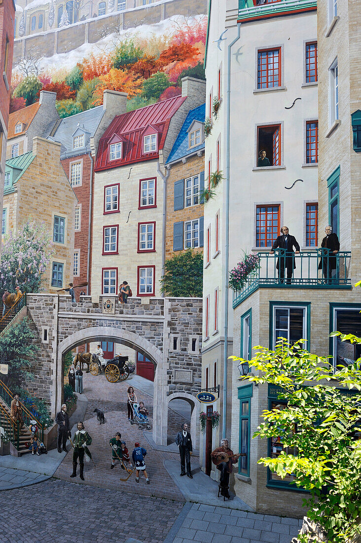 Mural painting, Petit Champlain district, Quebec City, Province of Quebec, Canada, North America