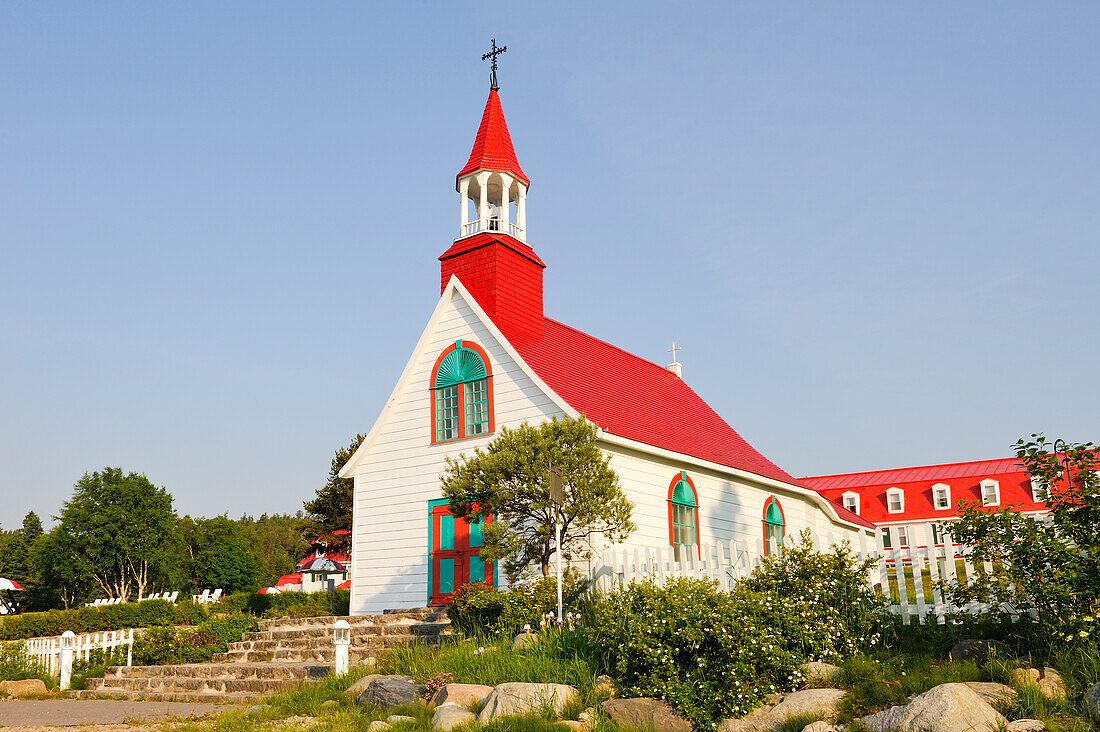 Chapel of Tadoussac by Saint Lawrence river, Cote-Nord region, Province of Quebec, Canada, North America